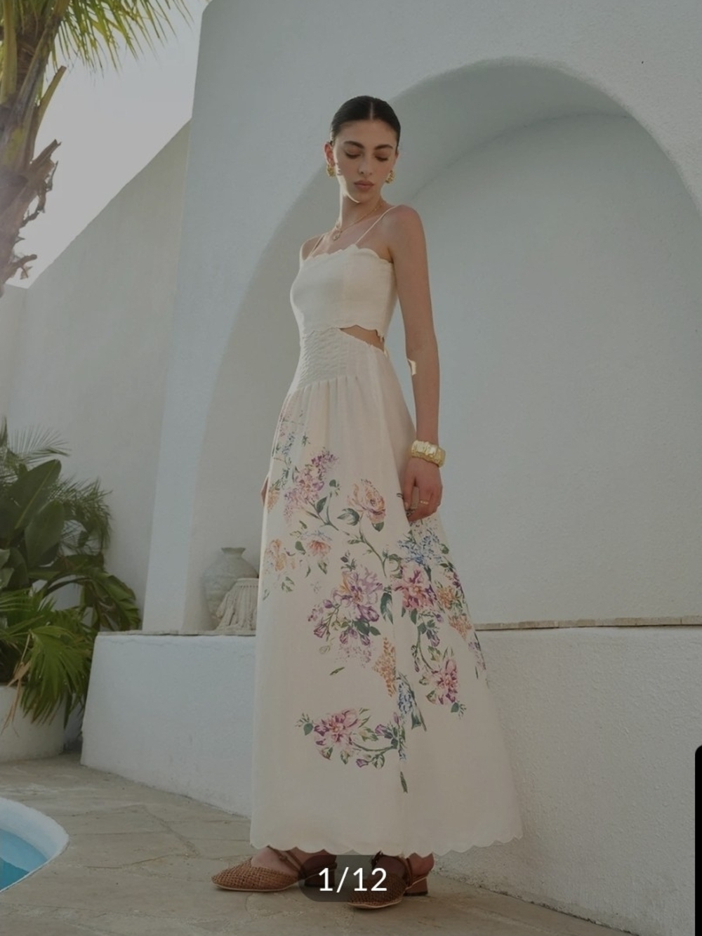 Commense Cream Floral Maxi Dress with Side Cutouts